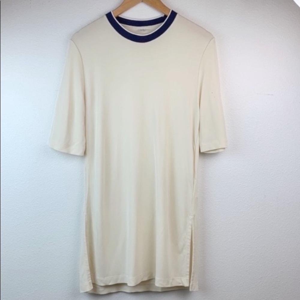Arket cream knit ringer Tee navy trim side slits minimalism tunic (flaws)